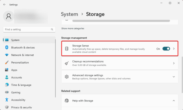 Storage sense 600x362 - How to Perform Disk Cleanup in Windows 11