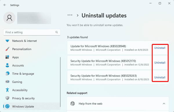 Update uninstallation 600x385 - Best Fixes When the Taskbar is Not Working in Windows 11