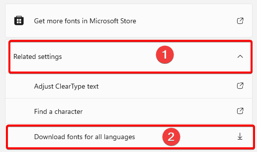 related settings - How to Install, Manage and Use Windows 11 Fonts