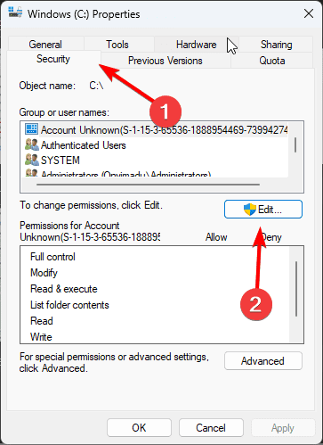 Edit security - How to Fix Windows 11 Error Codes 2502 &amp; 2503