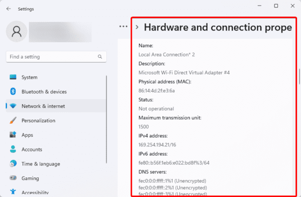 Hardware connection properties 1 600x393 - Easy Ways to Check Your Network Connection Status and Details on Windows 11