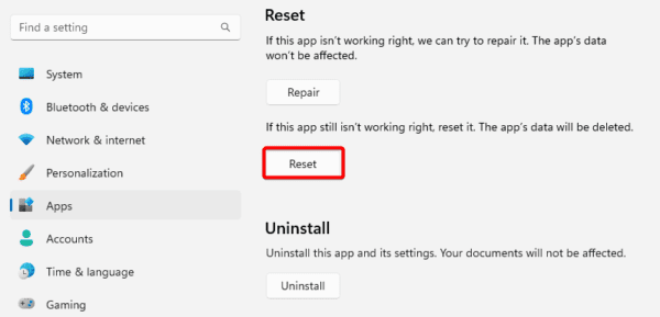 Resetting app 600x289 - How to Fix File System Error (-2147163901) on Windows 11