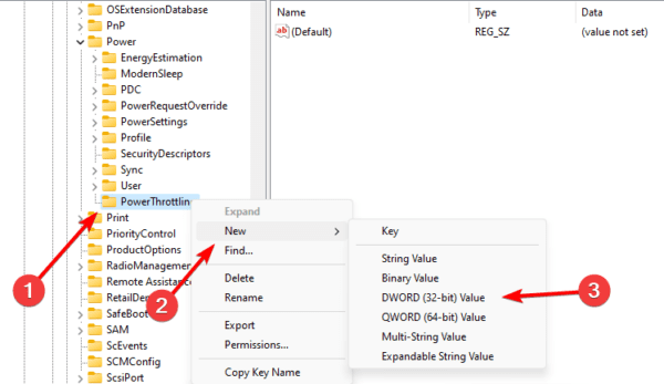 DWORD value 600x347 - How to Enable or Disable Power Throttling On Windows 11