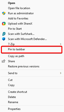 Sending shortcut to taskbar - How to Pin a Batch File to the Windows 11 Taskbar
