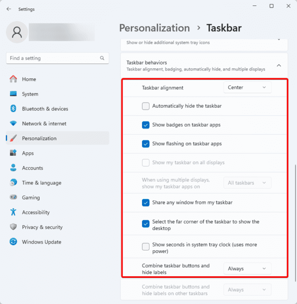 Taskbar configurations 600x613 - Best Fixes When the Taskbar is Not Working in Windows 11
