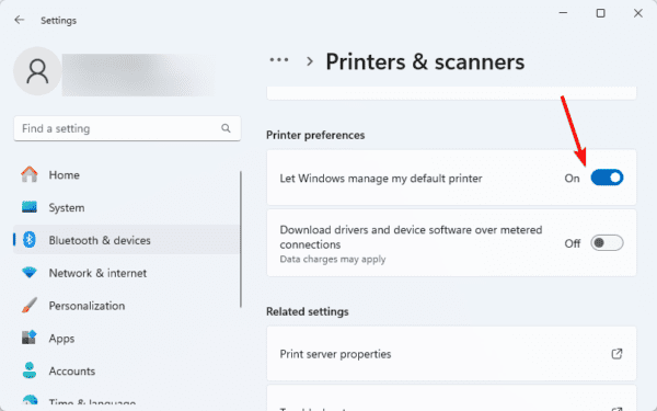 Toggle off automatic printer selection 600x375 - Missing Right-click Print on the Windows 11 File Explorer: Best Fixes