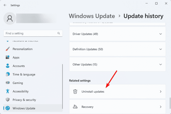 Uninstall updates 600x400 - Top Fixes When the Touchpad Settings is Missing on Windows 11