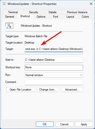 tweaking target script - How to Pin a Batch File to the Windows 11 Taskbar