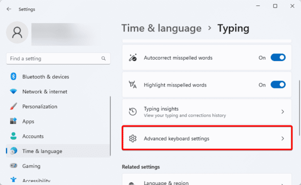 Advanced typing options 600x370 - Fixed: Alt + Shift Not Changing Language on Windows 11