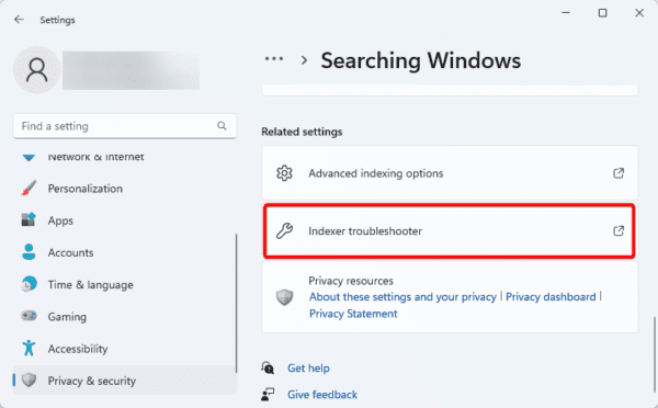 Indexer troubleshooter 600x372 - Best Fixes: Can’t Type in Windows 11 Search Bar