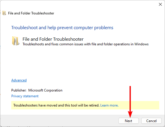 Next button - Windows 11 Create New Folder Option Disappeared: Fixed