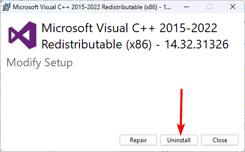 Microsoft Visual C++ runtime error Windows 11