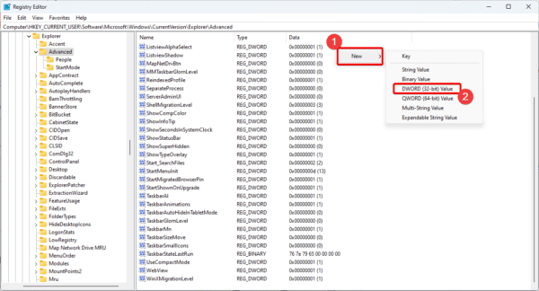 dword 600x324 - Top Ways to Hide the Taskbar on Windows 11