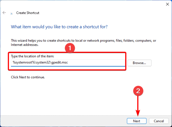 GP shortcut path 600x444 - Cannot Find GPedit.msc in Windows 11: FIXED