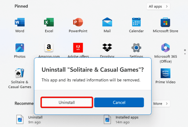 Uninstall button 600x405 - How to Remove Bloatware in Windows 11