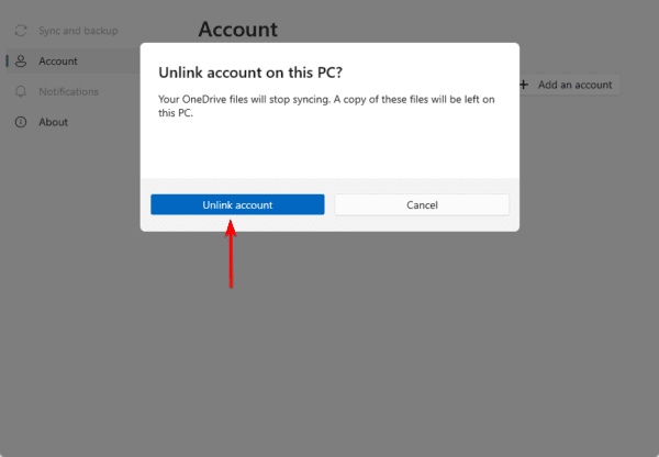 Unlink account 600x416 - Top Fixes When OneDrive is Not Showing in File Explorer in Windows 11