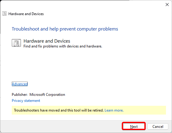 Begin hardware troubleshooter - How to Fix No Battery Is Detected in Windows 11