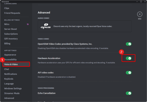 Discord hardware accelleration 600x417 - How to Fix Discord High CPU Usage in Windows 11