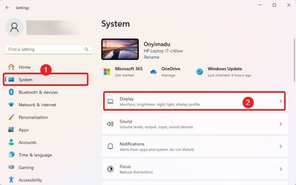 Open display settings in Windws: no hdmi signal from your device Windows 11