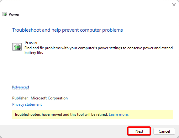 Run power troubleshooter - How to Fix No Battery Is Detected in Windows 11
