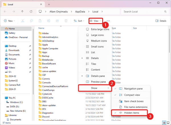 Show hidden items 600x439 - Top Fixes for Corrupted Icons and Shortcuts in Windows 11