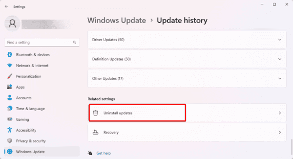 Uninstall updates on Windows no battery is detected Windows 11