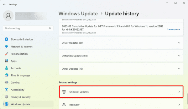 Update history 2 600x349 - No Such Interface Supported Error on Windows 11: Fixed
