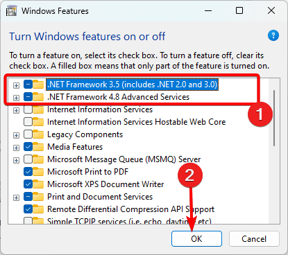 enable net framwork - Fix Application Error 0xC00007b in Windows 11