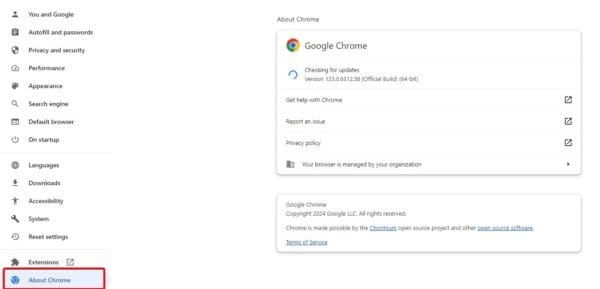 About Chrome option 600x289 - How to Fix YouTube Not Playing Videos in Windows 11