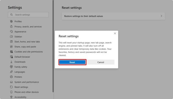 Microsoft Edge reset option - Microsoft Edge running slow Windows 11
