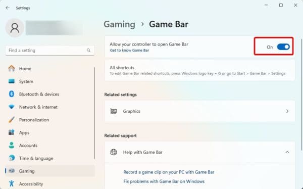 enable Gamme bar controller access - Show Windows 11 performance Overlay
