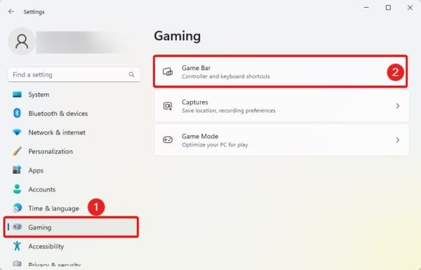 opening the Game bar section - Gaming Features Aren’t Available for the Windows Desktop