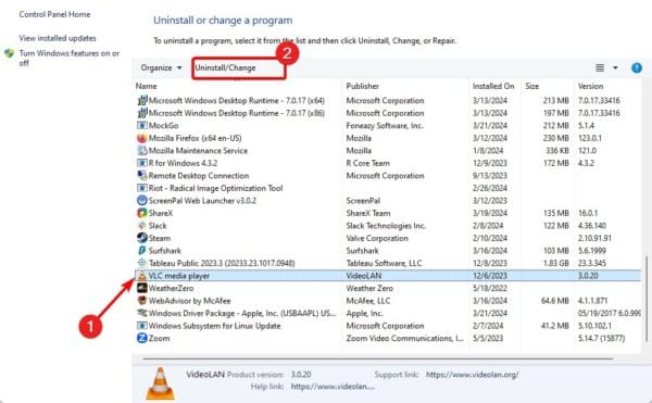 uninstall vlc 600x371 - Best Fixes When VLC is Not Playing MKV Files in Windows 11